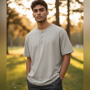 American Eagle Outfitters Men's Beige Short Sleeve Henley